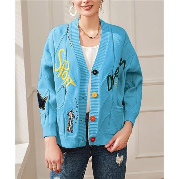 Women's Cable Knit Long Sleeve Open Front Cardigan Sheep V-Neck - Picture 2 of 4